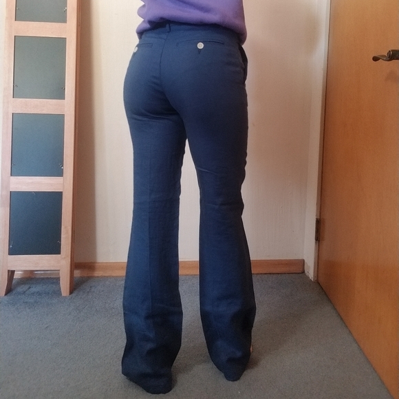 Linen Straight Wide Pants Navy 4 - Picture 1 of 9